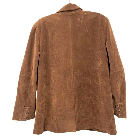 New $198 Free People Paper Cut Faux Suede Vegan Brown Boyfriend Blazer Size M - Picture 11 of 11